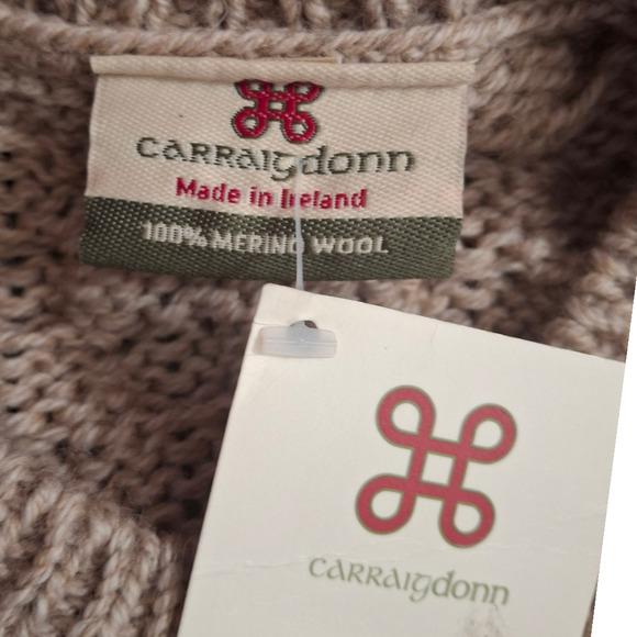 NWT Carraig doon Irish cable knit Fisherman Tan Merino Wool Sweater size - Picture 6 of 6